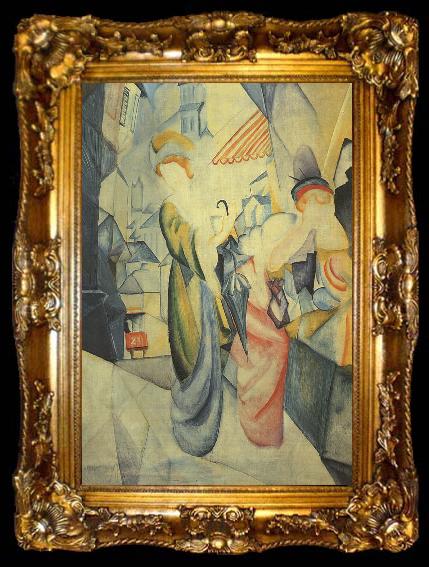 framed  August Macke Bright Woman in front of the Hat Shop, ta009-2